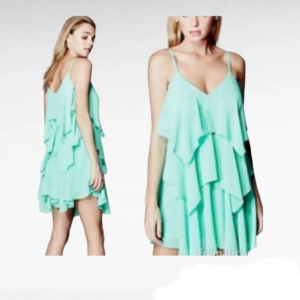 Marciano Mint‎ Green Ruffle V-Neck Dress Size S
